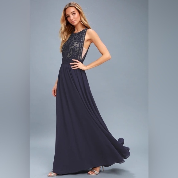 Lulu's Navy Lace Maxi Dress - Picture 1 of 12
